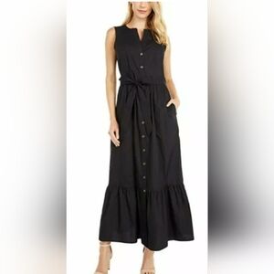 Calvin Klein Maxi Midi Dress Ruffle Hem Pockets Black SZ 16